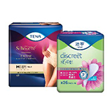 TENA Lady Discreet Mini and TENA Silhouette Lady Pants Plus packs